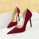 Breakj Simple Banquet High Heels With Shallow Mouth Pointed Side Hollow Out Vintage Lychee Grain High