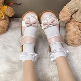 sweet lolita shoes pink brown blue bow Harajuku heels women cute shoes korean women shoes round head kawaii shoes