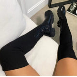 Breakj Cylinder Flying Breathable Knee Boots Women's Leather Knitting Thin Thick Bottom Socks Boots