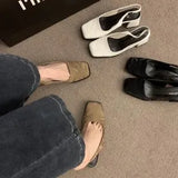 Korean Version Square Head Thick-Heeled Baotou Sandals Women's Shoes 2024 Spring And Summer New Style Retro High-Heeled