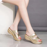 Bling Wedges 2020 Woman Summer Slippers Ladies Platform Women's PU Leather Fashion Female Beach Shoes Plus Size