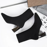 Breakj Women's Black Warm Boots Comfortable Fashion Pointed High Heels Women's Casual Coarse Heel Single