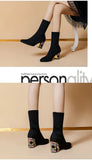 Women's Boots TGHDOF Fabric High Heel Autumn Sock Boots Women Fashion Zipper Pumps Pointed Toe Slip on Zapatos Para