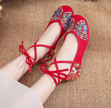 Breakj Heel Shallow Mouth With Beef Tendon Bottom Dance Shoes Butterfly Embroidered Cloth Shoes Spring, Summer And Autumn Women's Single
