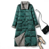 New Autumn Winter Women Double Sided Ultra Light Long Down Coat 90% White Duck Down Parkas Warm Snow Plaid