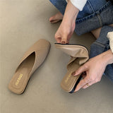 Breakj Lazy Slippers Korean Version Of Fashion Square Head Baotou Half Drag Without Heel Flat Sandals Women's