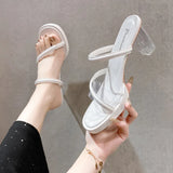 Breakj Women's Summer High Heel New 2025 Fish Mouth Waterproof Table Thick-Soled Cool Slippers Women's Coarse Heel Heel Fashion