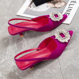 Breakj Pointy Thin Heel High Heel Sandals Women's Feel Buckle Back Strap Pearl Heels Female Heels