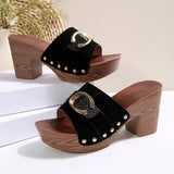 Breakj 2024 New High Heel Slippers Large Size Thick Heel Belt Buckle Fish Mouth A Word