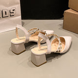 Breakj Bag Head Sandals Women's Coarse Heel 2025 Spring And Summer New Willow Roman Fashion Lacquered Leather Tip Bee Slope And