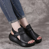 Summer Shoes Thick Bottom Flat Platform Sandals For Women Genuine Cow Leather Fashion Wedges Peep Toe Women