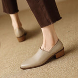 Breakj 2024 New Mother Shoes Female Small Leather Shoes Comfortable Square Root Versatile Fashionable Ins Solid Color Professional Commuter