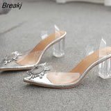 Summer Transparent High Heels 7cm Sandals Women's Sexy Slip-on Pointed Toe Pumps Shoes Fashion Comfort Silver Party