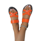 Breakj Size Cross Flat Bottom Sandals Slippers Female Retro One-Line Beach Sandals