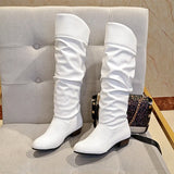Breakj Women's Shoes 2025 Autumn And Winter 2025 New With Female Knight Boots Solid Color Folded High-Sleet Leather