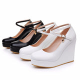 Breakj Cm Fashion Thick Bottom Slope Single Shoe Round Head Height Waterproof Slope Heel Buckle Heel Women's