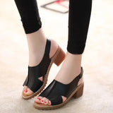Sandals Summer Ladies Peep Toe Pu Leather Shoe Chunky Heels Slingbacks Woman Non Slip Buckle Strap Casual Female