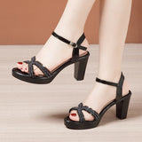 Thick-Heeled, Open-Toed Water-Drilled Sandals Women's 2023 Summer New Thick-Soled Waterproof Platform With Large-Size