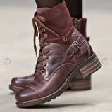 Martin Boots Women 2020 New Round Toe Boots Women Thick Heel Lace Up Women's Mid-cut Boots Botas De
