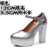 Breakj 6Cm Silver Heeled Show Shoes Thick-Singing Leather Shoes Thick-Soled Model Single-Shoe Large-Size Working
