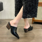 2024 New Baotou Half Drag Female Small Square Slope With High Heel Cool Drag Fashion To Wear Bright Leather Lazy Muller