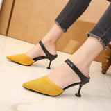 Slippers Women Knitted Elastic Mesh High Heels Mixed Colors Party Shoes Thin Heel Shallow Slides Summer Shoes Large
