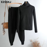 sweater 2 Pieces Set 2020 women chic Knitted Pullover top + Sweater pants Jumper Tops+ trousers sweater