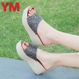 Summer Bling Women Slippers Rome Retro Casual Shoes Thick Bottom Wedge Heel Open Toe Sandals Beach Shoes Slip on Slides