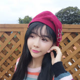 Winter Hats Ring Wool Berets French Artist Beanie Women Ski Cap Solid Warm Sweet Girl