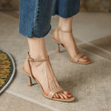 Size 34-39 Sandals Women Ankle Strap High Heels Shoes Real Leather Buckle Thin Heel Sexy Luxury Brand 2023 Summer
