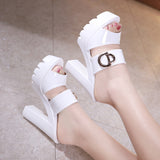 Leather Waterproof Table, High Heels, Thick Heels, Slippers, Slippers, Summer Muffins, Thick Soles, Large Size Fish Mouth
