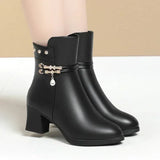 Winter Boots Women's High Heels Solid Color Fleece Warm Plus Size 42 Outdoor Anti-Skid Middle Boots Botas Mujer