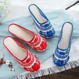 Breakj Blue And White Porcelain National Wind Beef Tendon Bottom Leisure Walk Summer Sandals Embroidered Shoes