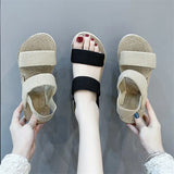 Breakj 2025 Summer New Fashion Beach Shoes Wide Strips Thick Bottom Slope Heel Sandals