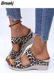 New Summer Women Sandals Leopard Mid Heel Platform Wedges Ladies Shoes Snake Patterns Peep Toe Female Casual Roman