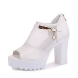 2020 Women Sandals Square High Heel Summer Shoes Woman Pumps Sexy Flower Net Hollow Peep toe Gladiator Sandals size