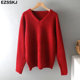 Autumn Winter v-neck thick oversize Sweater pullovers Women 2021 LOOSE sweater pullovers female Long