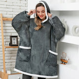 Oversized Hoodie Two Pocket Blanket Sweatshirt Fleece TV Blanket with Sleeves Bathrobe Sweatshirt for Men and
