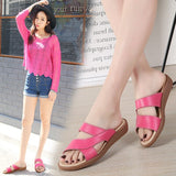 New Women Old Mother Female Ladies Shoes Sandals Cow Genuine Leather Slip On Summer Beach Casual Size 35-40