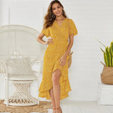 Long Wrap Dress 2021 Summer Boho Style Floral Print Maxi Beach Dress Sexy Side Split Party Dress Sundress