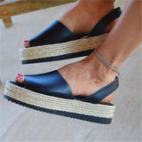 Flat Sandal Slip On Hemp Thick Bottom PU Leather Non Slip Casual Female Sandals Solid Ladies Comfort Sandalias Plus