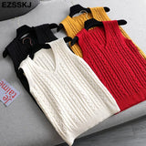 Sweater Vest Women v-Neck sweater tank top Female casual sweater Sleeveless Twist knit sweater