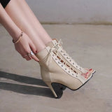 Women's Summer Boots Gladiator Sandals Sexy Black Shoes New High Heels Footwear Lace-up Pole Dance Elegant Fashion Free