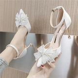 Elegant Dress Bridesmaid Sandals Fairy Wind Button-On Heels Hollow