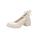 Breakj Heels Women 2024 New Pearl French Thick With Non-Slip White Mary Jane Gentle Wind Shallow Single Shoes