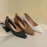 Spring And Summer New Style Small Heels Simple Ladylike Soft Leather Non-Sharpening Tiptoe Single Shoes Short