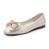Genuine Leather Shoes Square Close Toe Butterfly Knot Slip On Low Heels Shallow Loafers Moccasins Shoes Dames