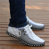 Men Leather Shoes Autumn Men's Casual Shoes Breathable Light Weight White Sneakers Driving Shoes Pointed Toe Business Men