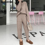 2021 Winter Casual Thick Sweater Tracksuits O-neck Jumpers & Elastic Waist Pants Suit Female Knitted 2 Pieces