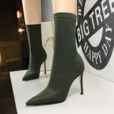 Breakj Simple Women's Boots Thin Heel Ultra High Heel Sexy Nightclub Pedicure Show Thin Pointed Lycra Elastic Ankle